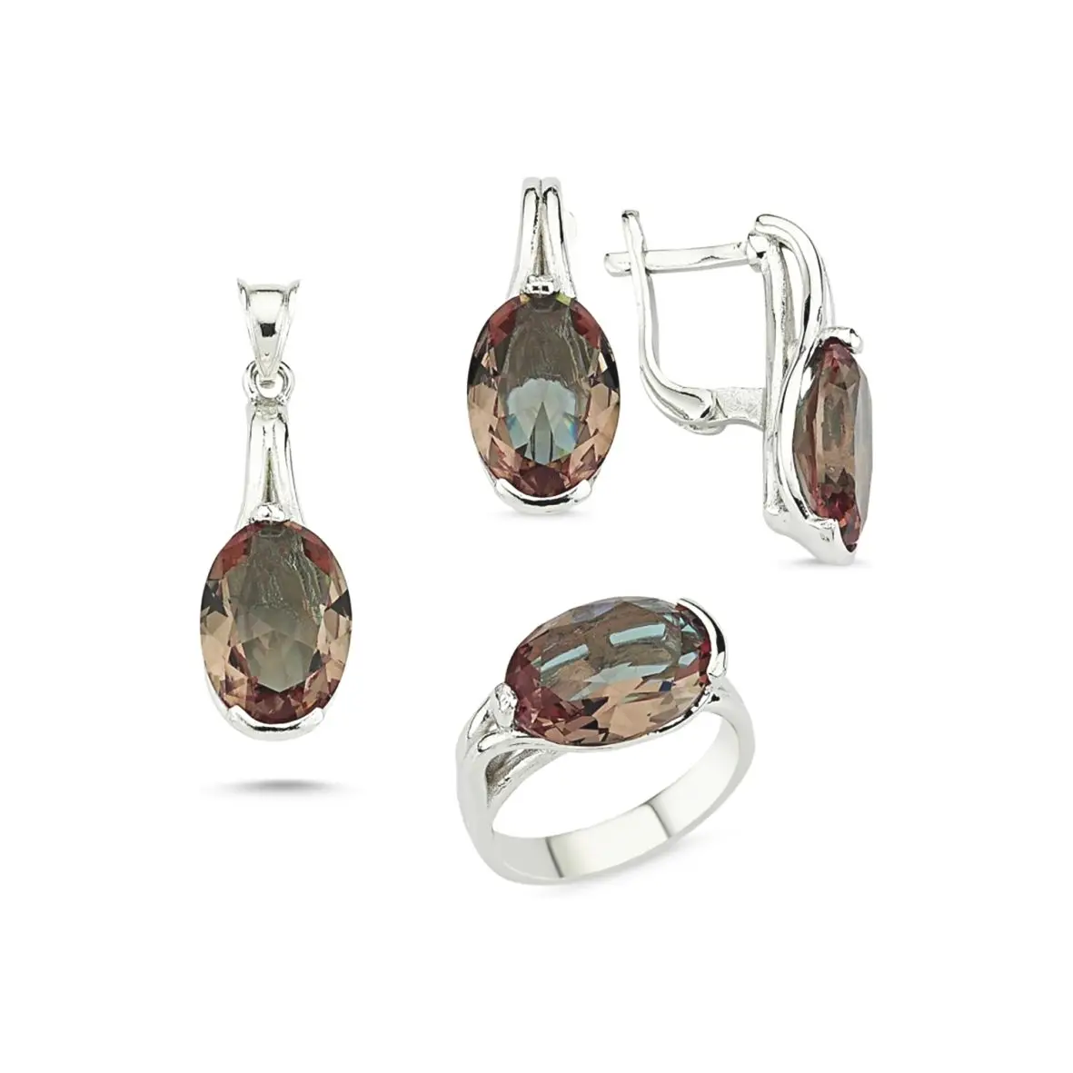 Sterling Silver 925 Jewelry Set Necklace Daily Jewelry Set Green Jewelry Amethyst Wedding Ring Set