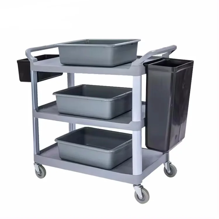 Food service black trash can refuse bin storage bin for utility bus cart