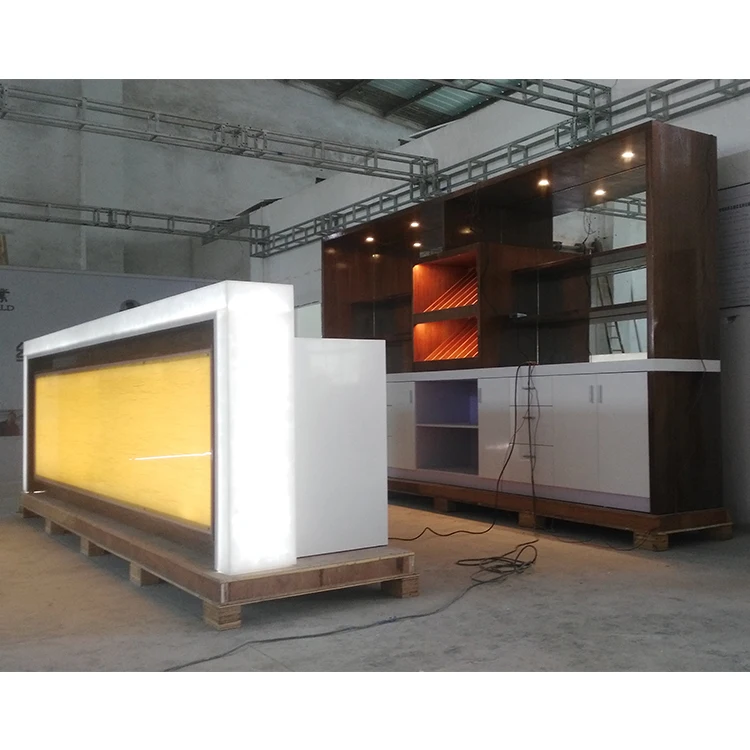 
Top quality CE customized bar table LED bar counter solid surface restaurant bar counter design 