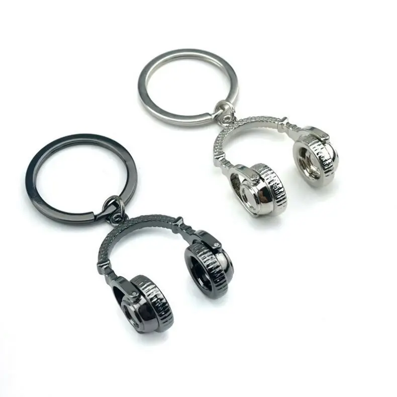 Promotion Punk Rock Jewelry Men Creative funny 3D metal Retro Headphone key chains Pendant DJ Music Headset Hiphop Rock keychain