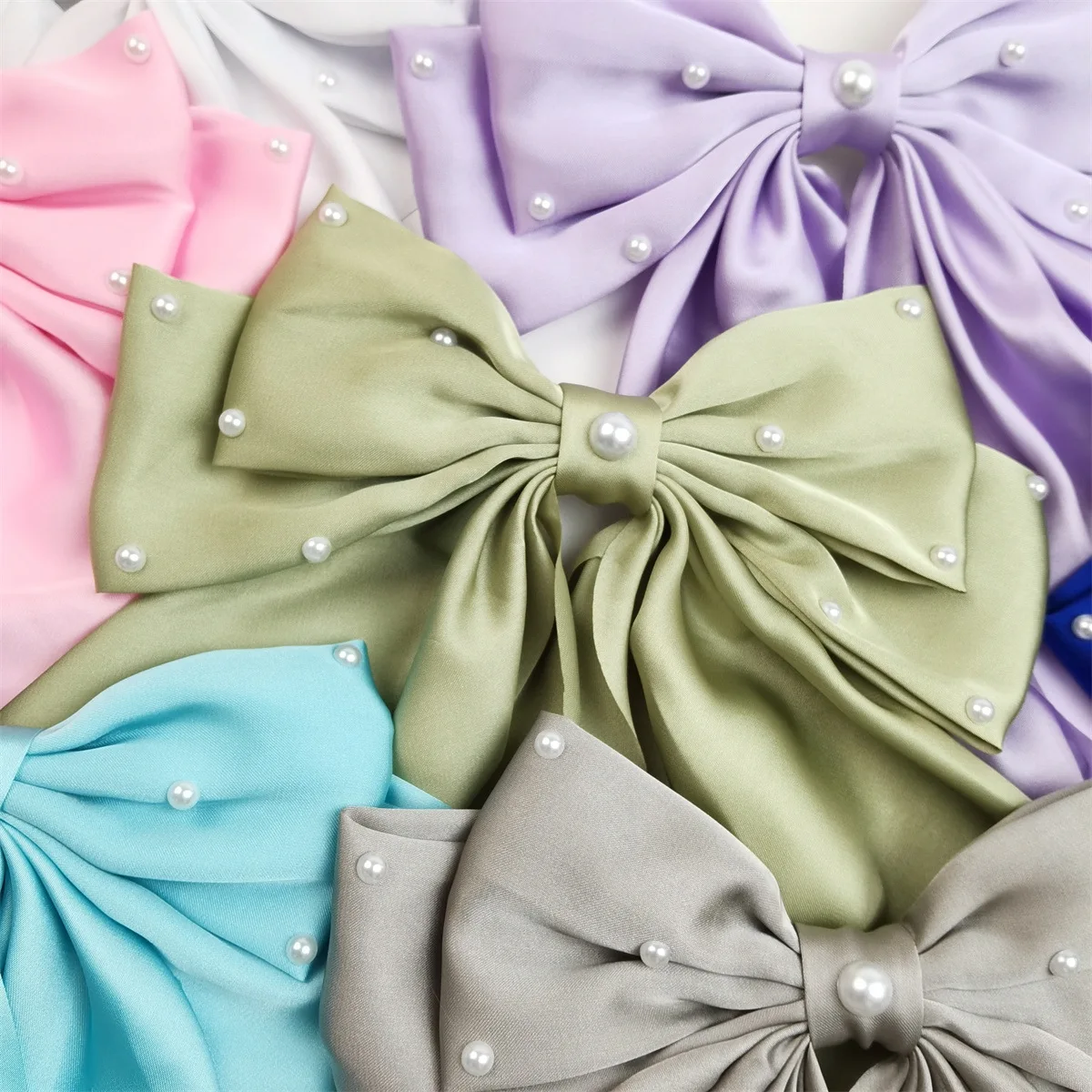 New Fashion Large Bowknot Pearl Hair Clip Trendy Fabric Bow Ribbon Spring Clip Women Hair Accessories Wholesale