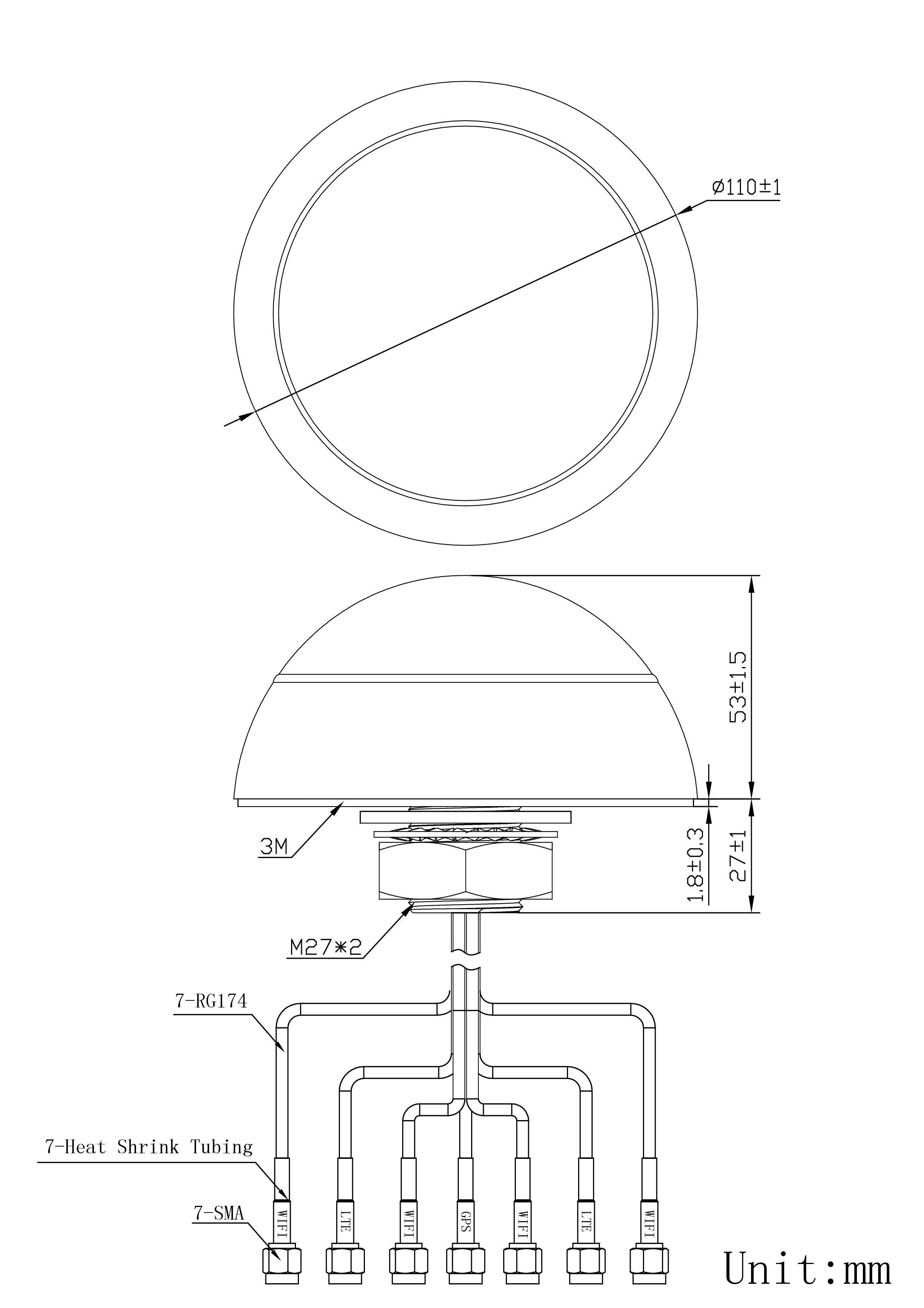 Антенна JCE604LMWM4 GPS & GLONASS + LTE MIMO + WIFI MIMO * 4