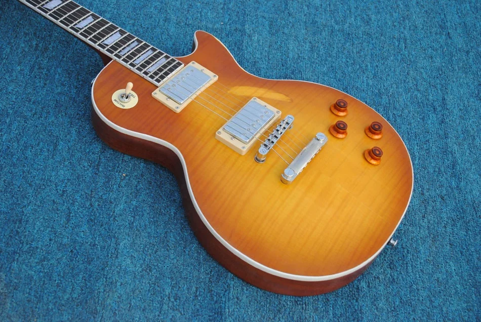 Krait 6 string electric guitar LP guitar relic style flame maple top brown burst color mahogany body mahogany neck OEM guitar