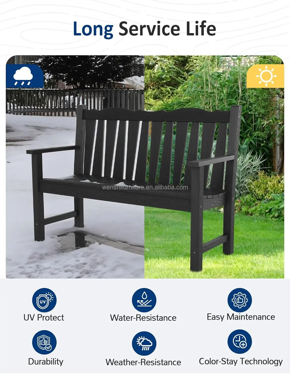 Outdoor Bench Weatherproof, 2-Person Garden Benches for Outdoors, All Weather HIPS Patio Bench Holds up to 800lbs