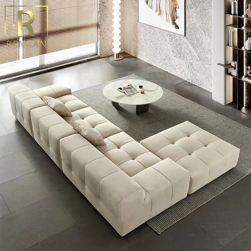 The latest Italian minimalist frosted velvet fabric used furniture sofa set modern living room module L shape sofa set
