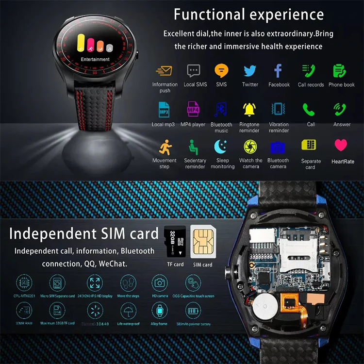 Wholesale Wireless Smartwatch V10 Round Screen Android Smart Watch With Sim Card And Camera Mobile Smart Watch Phones