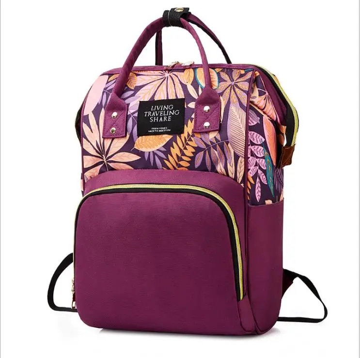 Custom Baby Bag Diaper Backpack Fashion Mummy Anti-theft Maple Leaf Printed