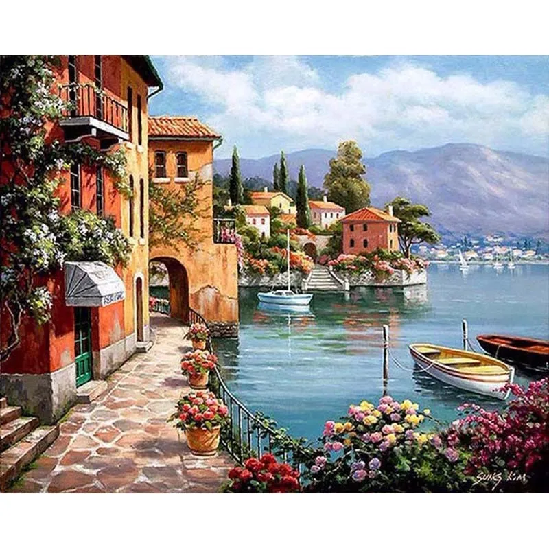 Hot selling Venice painting by numbers art decor 40x50 cm diy number painting with picture frame for kids