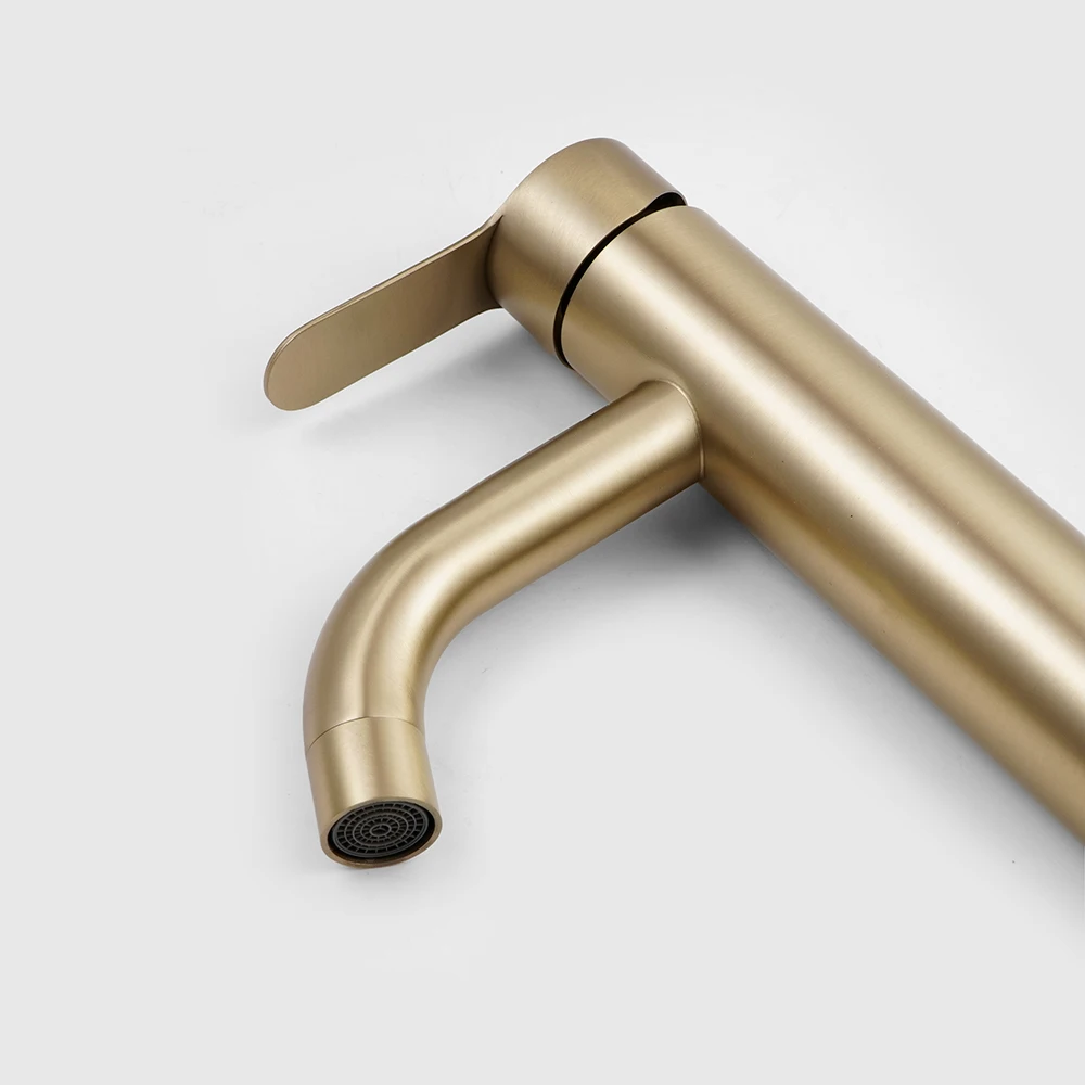 Tall brushed gold stainless steel 304 Slim Hot And Cold Basin Water Mixer Tap Bathroom Faucet Crane