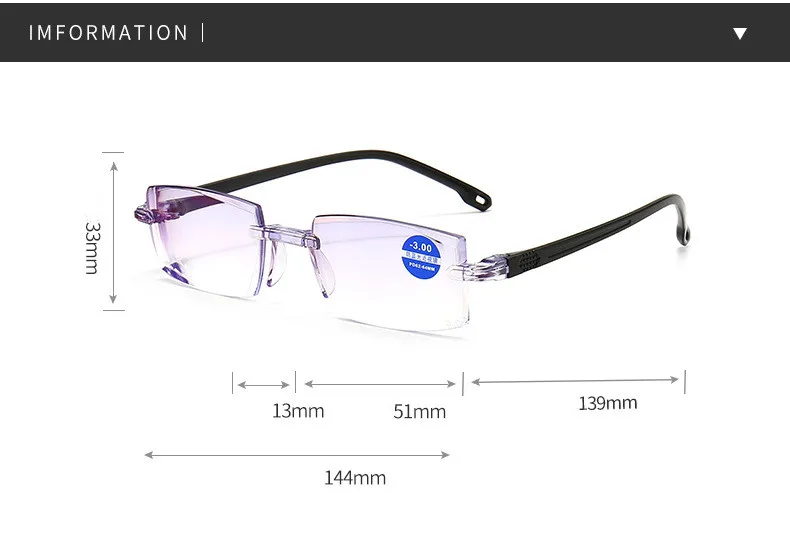 Hot sales New anti blue light myopia glasses fashion rimless cut finished myopia glasses wholesale