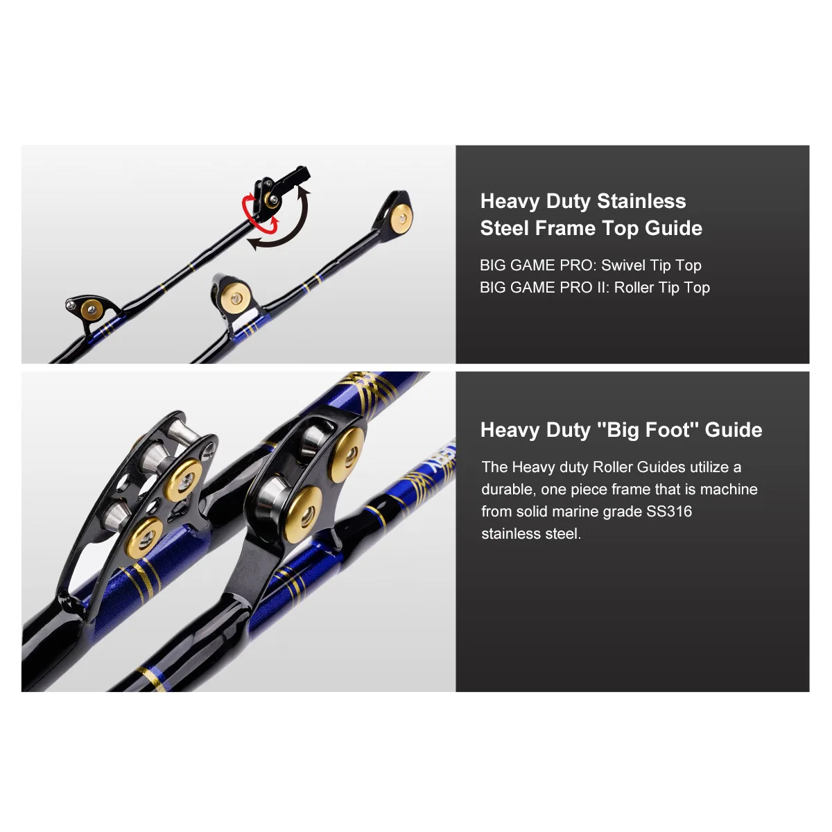 NOEBY 1.83m 50-80LBS Offshore All Roller Conventional Rod Swivel Roller Tip Bent Aluminum Butt Trolling Rods for Saltwater