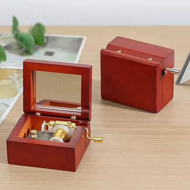 Ever Bright Japan Sankyo Movement DIY Lettering Rosewood Wood Square Hand Crank Music Box With Mirror