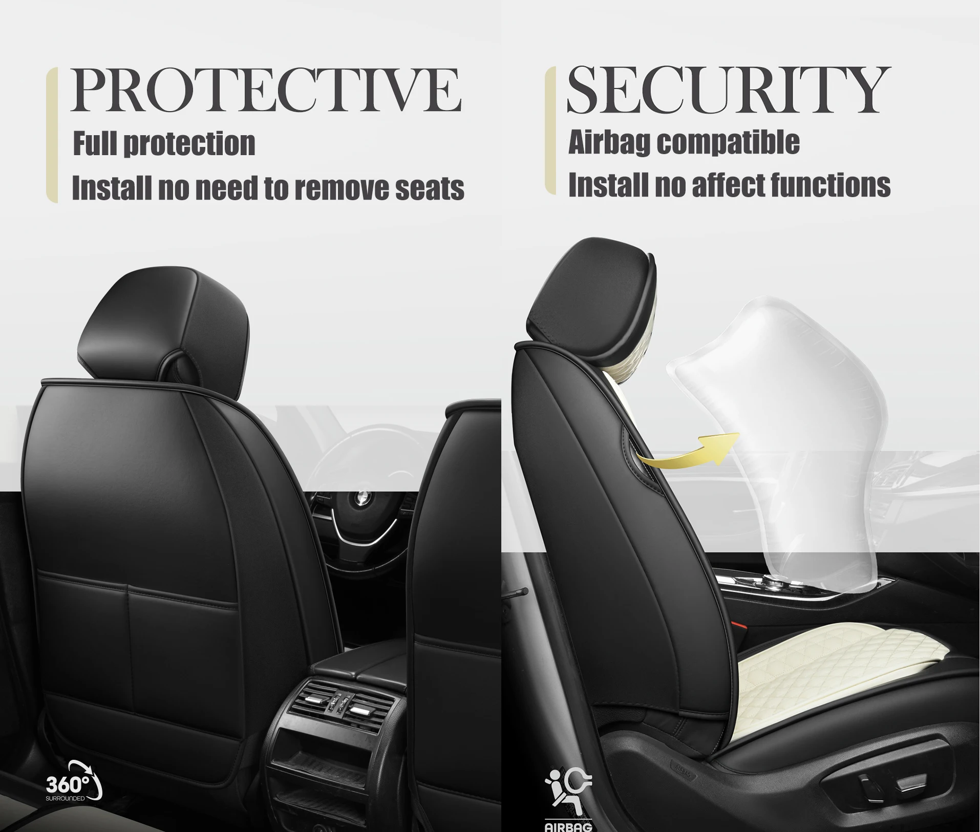 Sports Style Nappa PU Leather Car Seat Covers Full Set Protector Conjoined Headrest Cap for Most Cars SUVs Pick-up Trucks