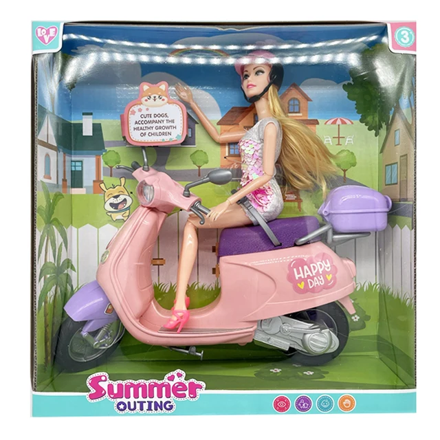 2022 Fashion girl plastic mini girls doll toys set with doll & helmet & motorcycle for kids pretend play game