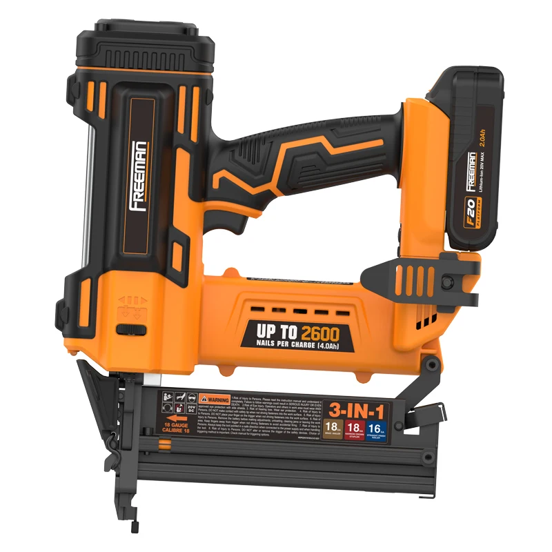 20 Volt Cordless 3-in-1 16 and 18 Gauge Nailer / Stapler Kit with Lithium Ion Battery, Charger, Bag, and Fasteners (600 count)