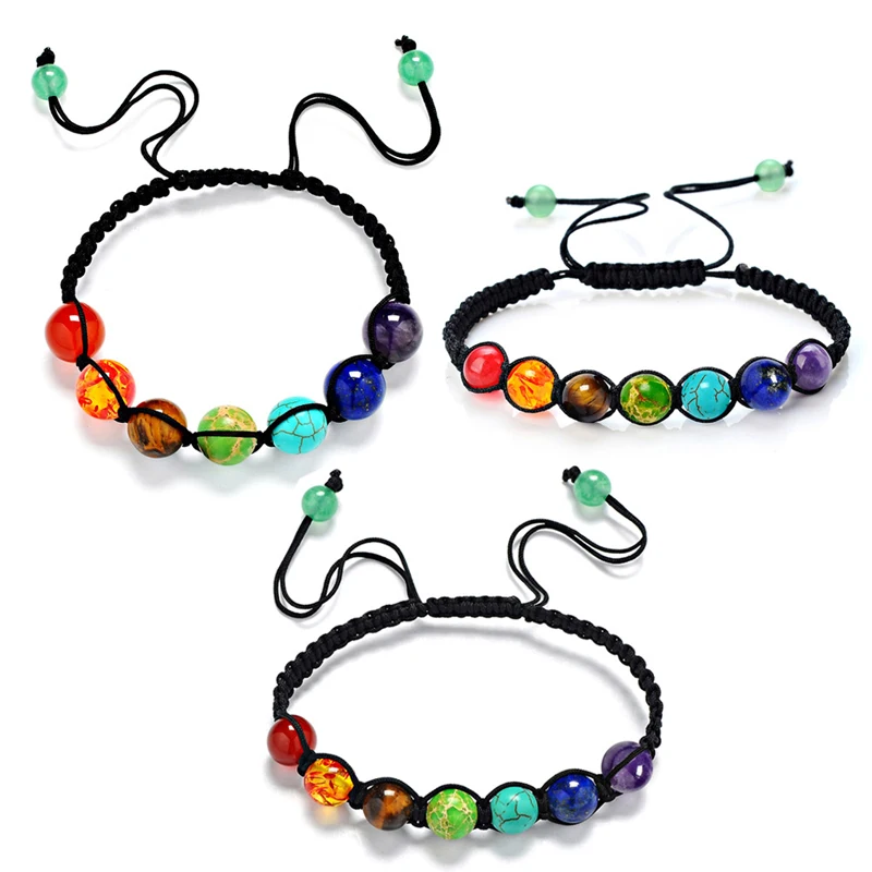 Fashion 8mm Chakra Healing Stone Balance Beaded Warp Bracelet Braided String Crystal Adjustable Bracelet For Women Girls