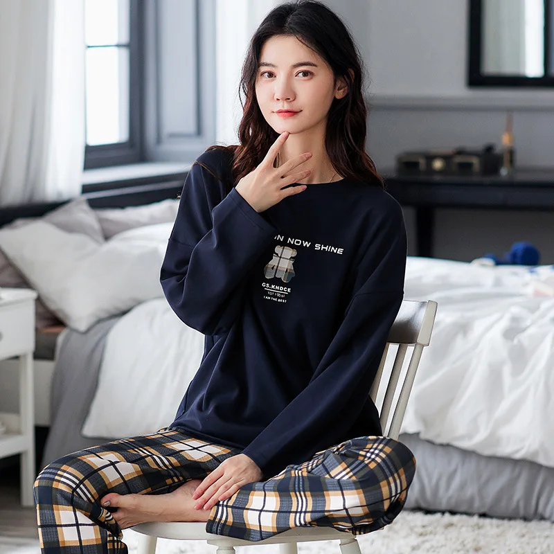 Pajama woman Spring and autumn pure cotton long sleeve large size set of middle-aged and elderly mother home dress set lady