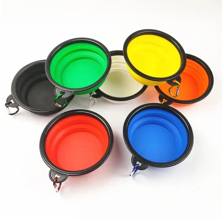 2021 Hot sale pet bowl silicone folding dog cat bowl with carabiner outdoor travel portable accompanying  pet cup bowl