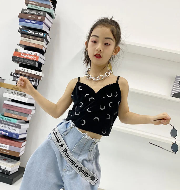 
W2469 spring new arrival fashion baby girls black vest clothing sets big kids bib underwaist boutiques wholesale 