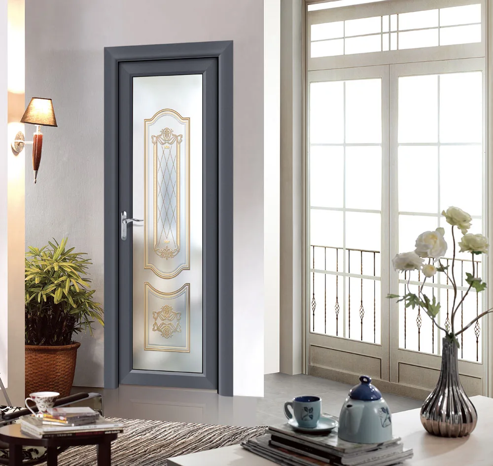 Factory Hot Sale thermal break aluminum bathroom door design with double glazing inward