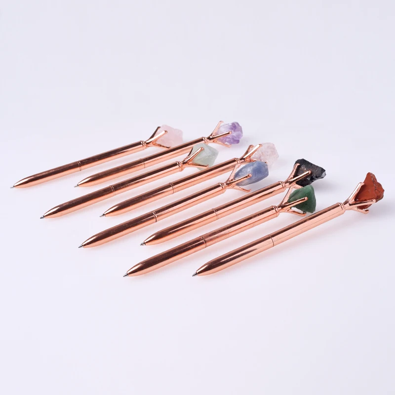 Special Gift Metal Pen Custom Logo and Packing Crystal Pen Wholesale Crystal Raw Stone Pen with Replaceable Refill