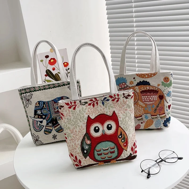 Factory direct supply retro cartoon new canvas one shoulder portable beach canvas bag