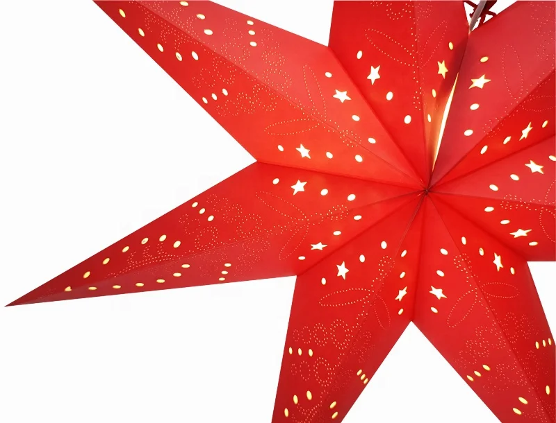 Red Embroidered Paper Star Light Decor Large Hanging Paper Star Lantern Christma Decoration