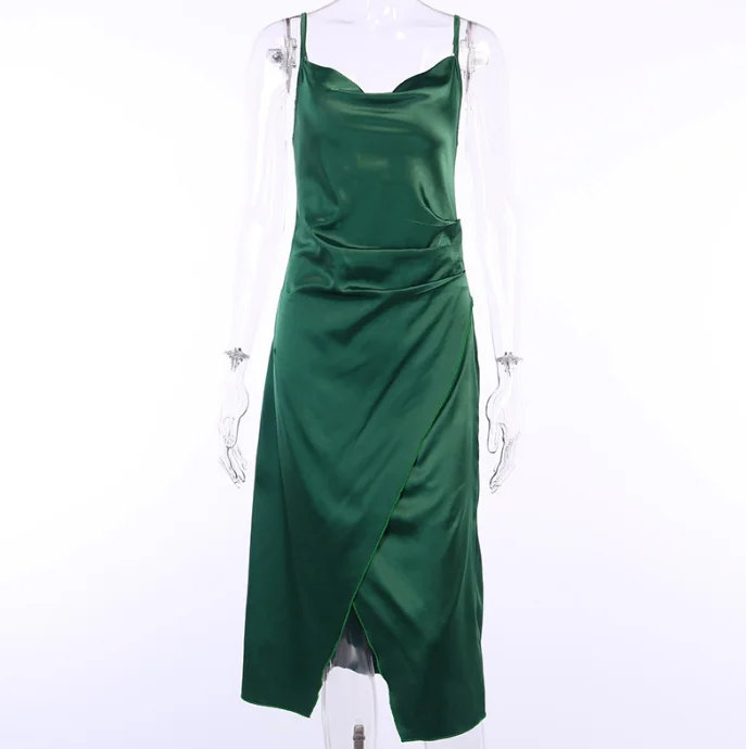 
XG1999 Summer 2020 new Stretch satin hem cross dress sexy silky skin-friendly dress with small confetti 