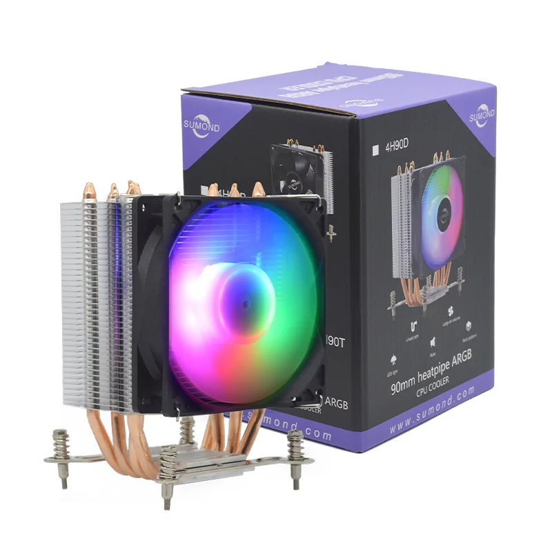 4 Heat Pipes CPU Cooler 4 Pin RGB PC Quiet for Intel LGA 1200 1150 1151 1155 1700 1366 AM3 AM4 CPU Cooling Fan Heatsink