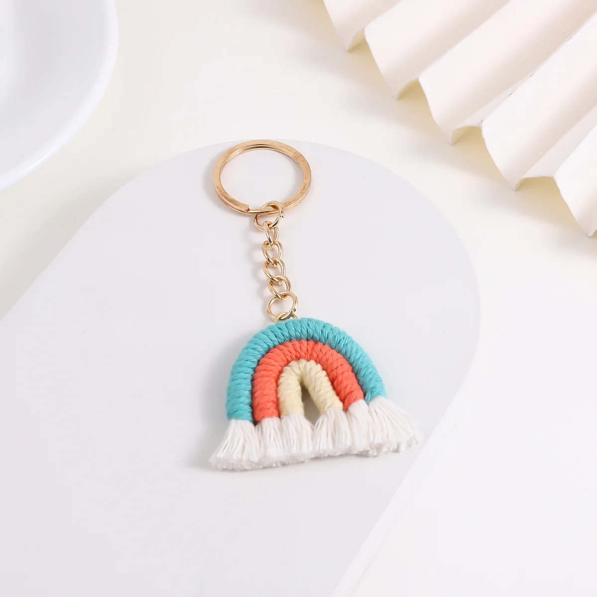Lovely Hand Knitted Rainbow Tassel Keychain For Women Girl Cute Weave Pendant Key Ring Fashion Braid Jewelry Gift Accessories