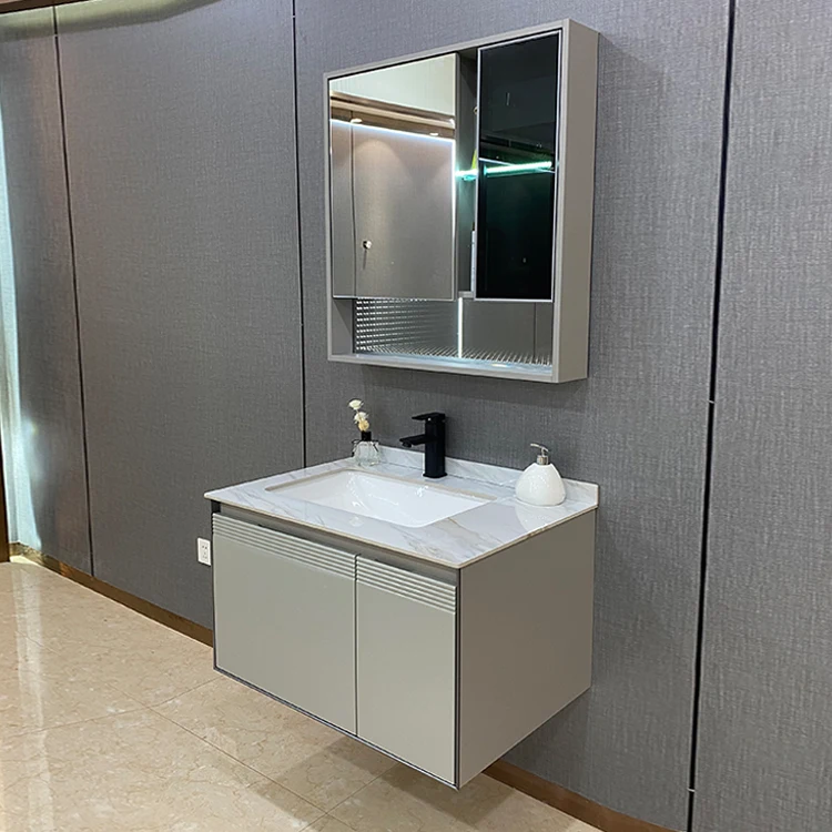 Top Grade Wholesale Wall Mounted White High Glossy painting PVC Ceramic Basin Bathroom Vanity with Mirror
