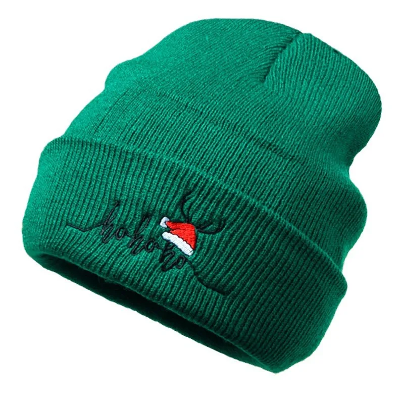 Christmas Hat Adult  Red Xmas Cap Beanie Hat Winter With Custom Logo Solid Color Warm Knitted Skull Caps Beanies