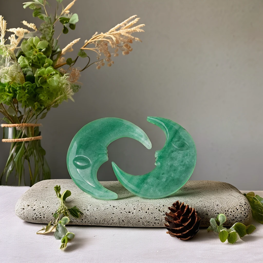 Carved Crescent Moon Black Obsidian Green Aventurine Unique Animal Theme Home Decoration Gift/Souvenir Made of Crystal