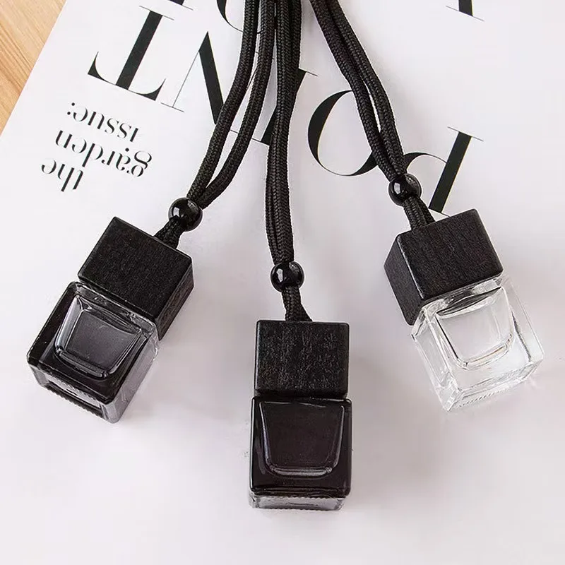 Gradient Black 8ml Hanging Glass Diffuser Bottle Home Fragrance Hot Stamping Surface Cap Brush Sealing Type Car Air Fresheners