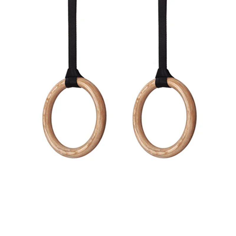 Hot selling fitness accessories wooden gymnastics ring with nylon nylon sports belt