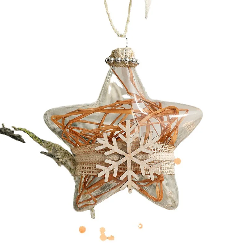 Wholesale 8cm Clear Glass Printing Christmas Balls And Star Xmas Man And Snowman Christmas Tree Decoration Baubles Pendant