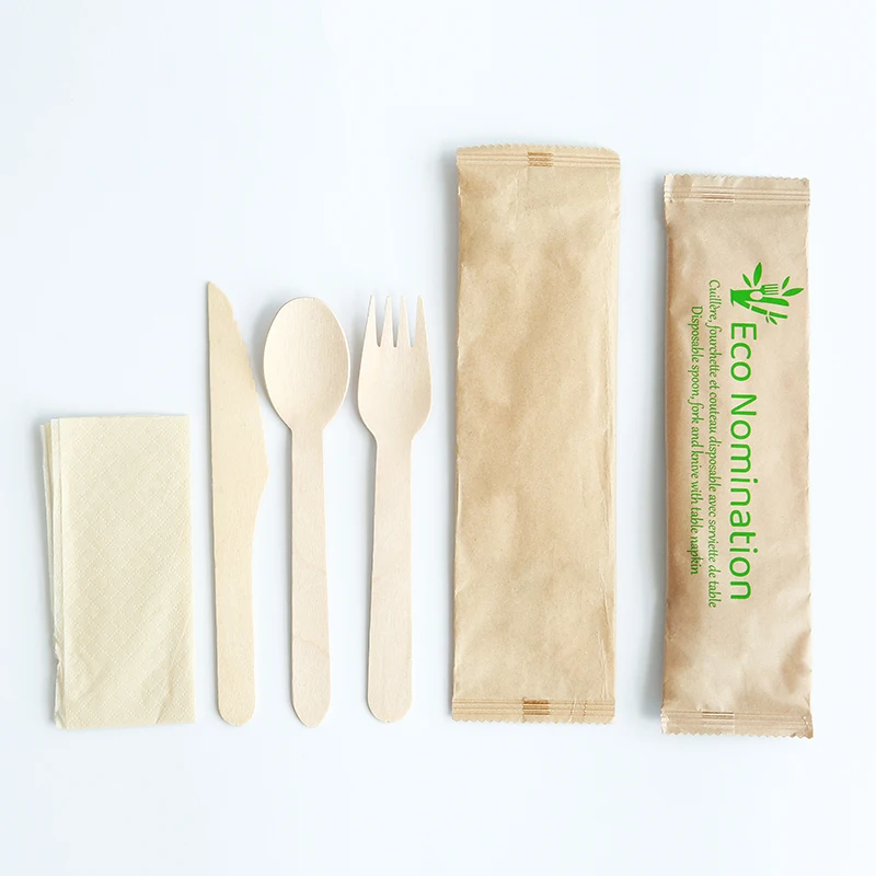 Biodegradable disposable cutlery spoon fork knife set eco cutlery with paper