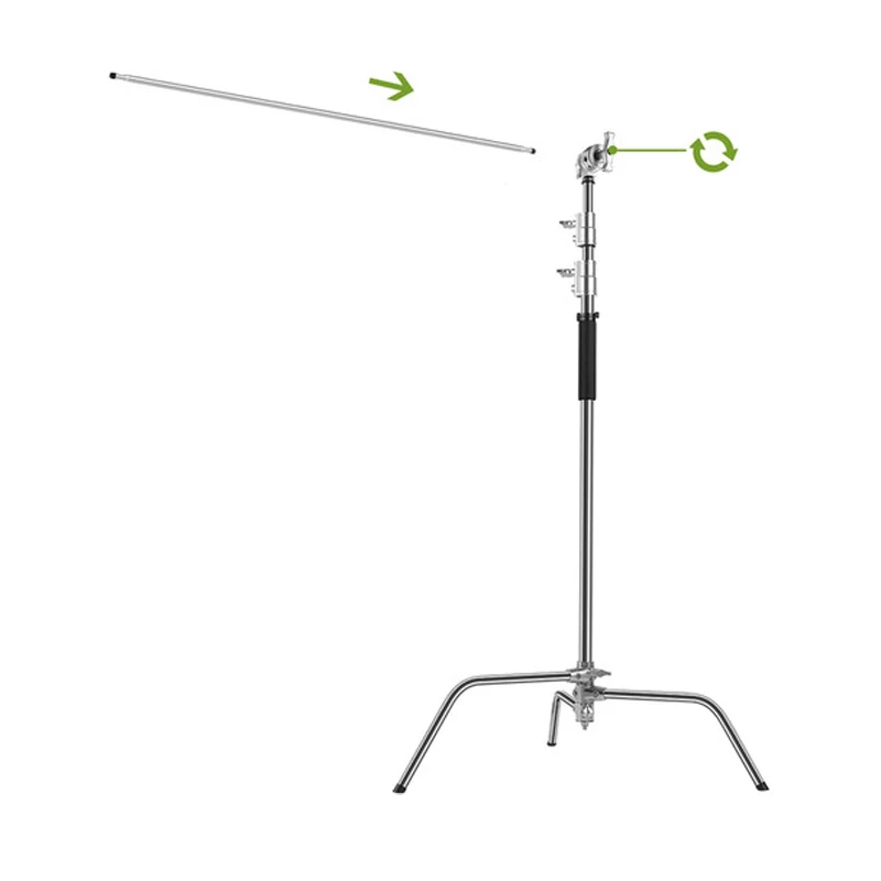 Adjustable Lights Heavy Duty Stainless Steel 250CM Light Stand + Boom Arm C Stand + Wheel Load Bearing 25KG for Flash