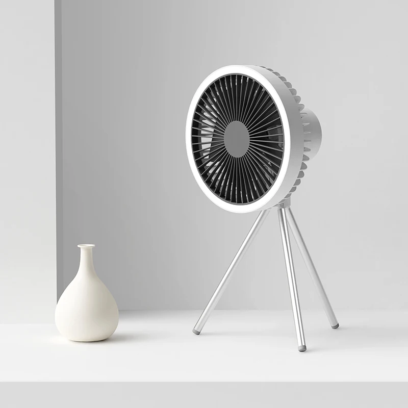 2022 Mini Rechargeable 10000mah Potable Hanging 3 Speed Home Tent School Outdoor Tripod Stand Ceiling Camping Fan With Led Light