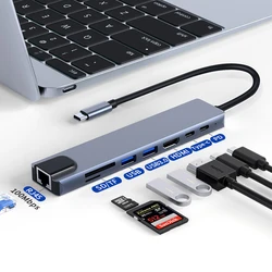 Custom Oem Type C Aluminium Compatible Tf Sd Card Reader Ethernet Port Pd Usb 3.0 Port Type C To Usb Hub With Rj45