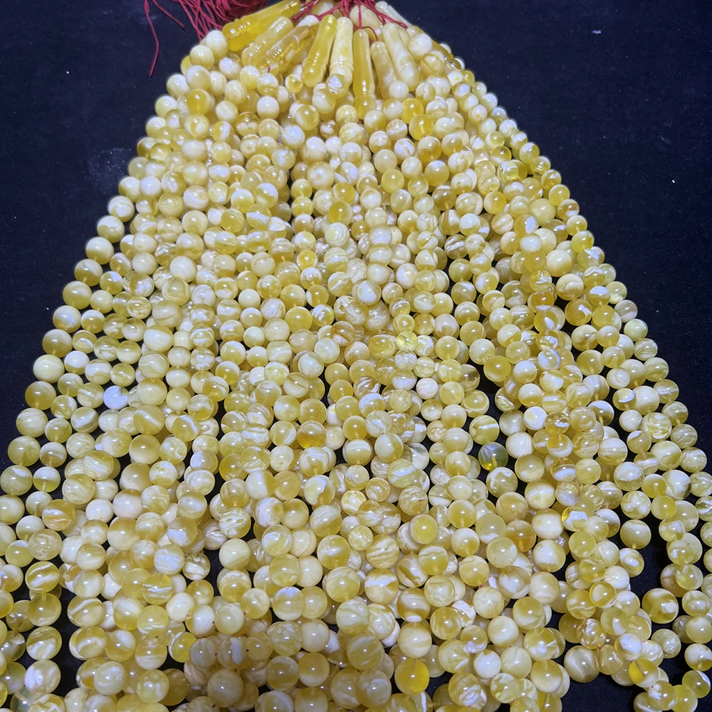 Natural Russian amber jewelry High quality white tiger skin transparent pattern 10-14mm complete Muslim prayer beads with Imam