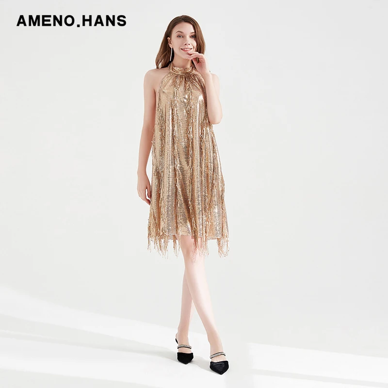 Custom Sweetheart Shiny Golden Formal Gown Sparkle Woman Evening Dress