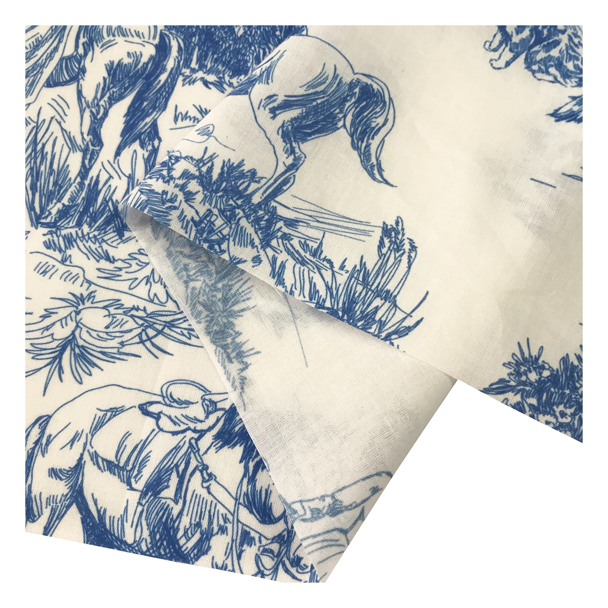 The factory outlet popular cotton voile customize digital printing blue toile de jouy fabric for clothing