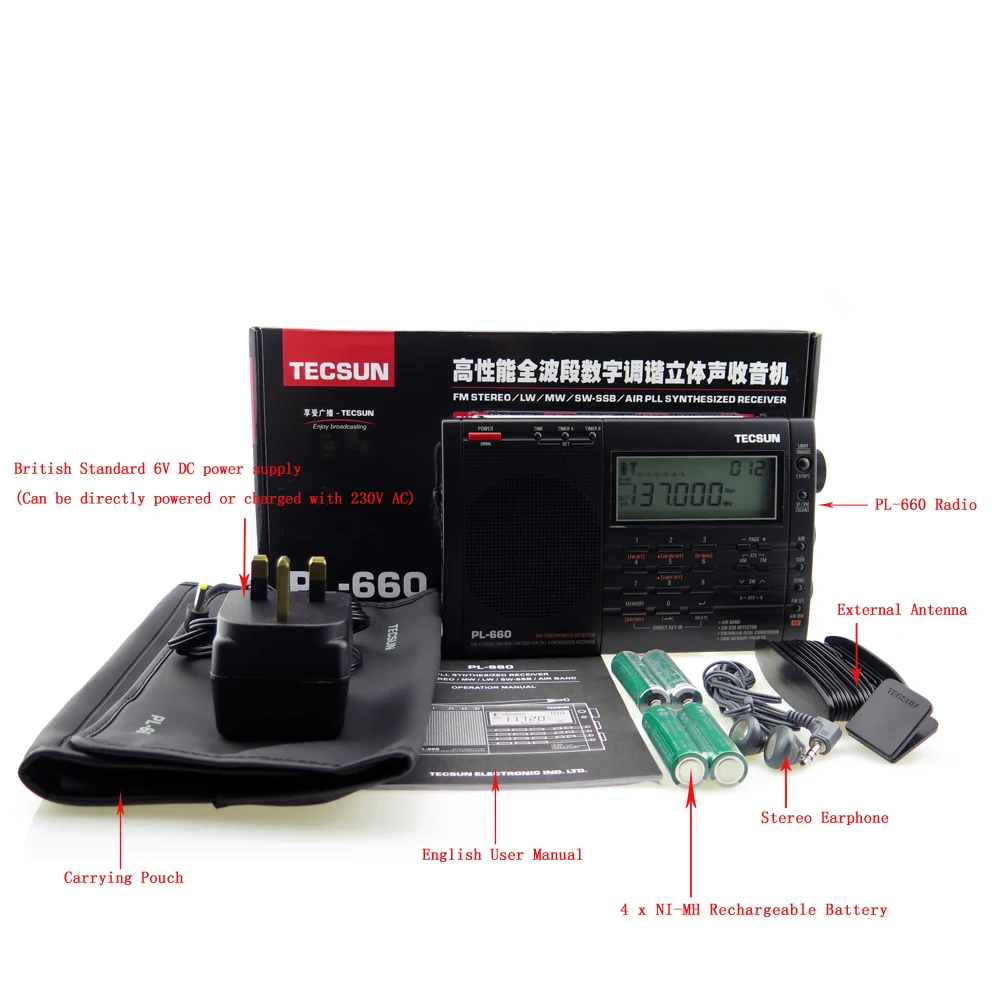 TECSUN PL-660 high quality  Multiband Dual Conversion Internet Portable Radio FM stereo, MW, LW, SW and SSB   Receiver digital r