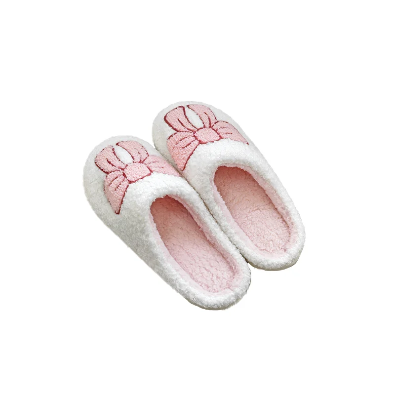 HF 2024 women big pink bow fashion high quality winter warm big love slides slippers