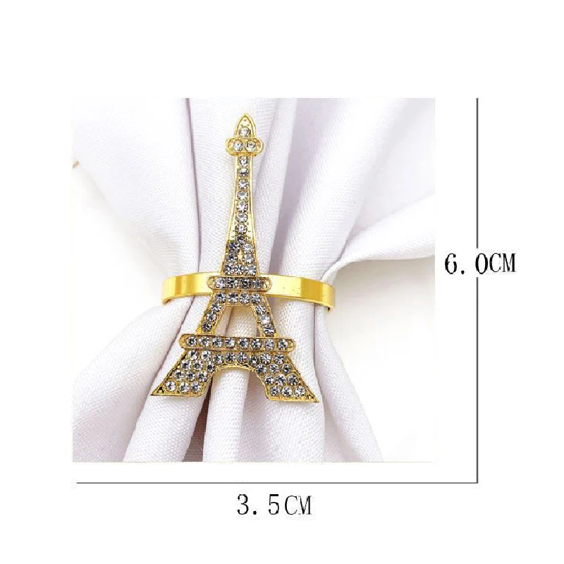 wholesale ideas factory price metal gold Eiffel Tower crystal napkin rings for romantic weddings