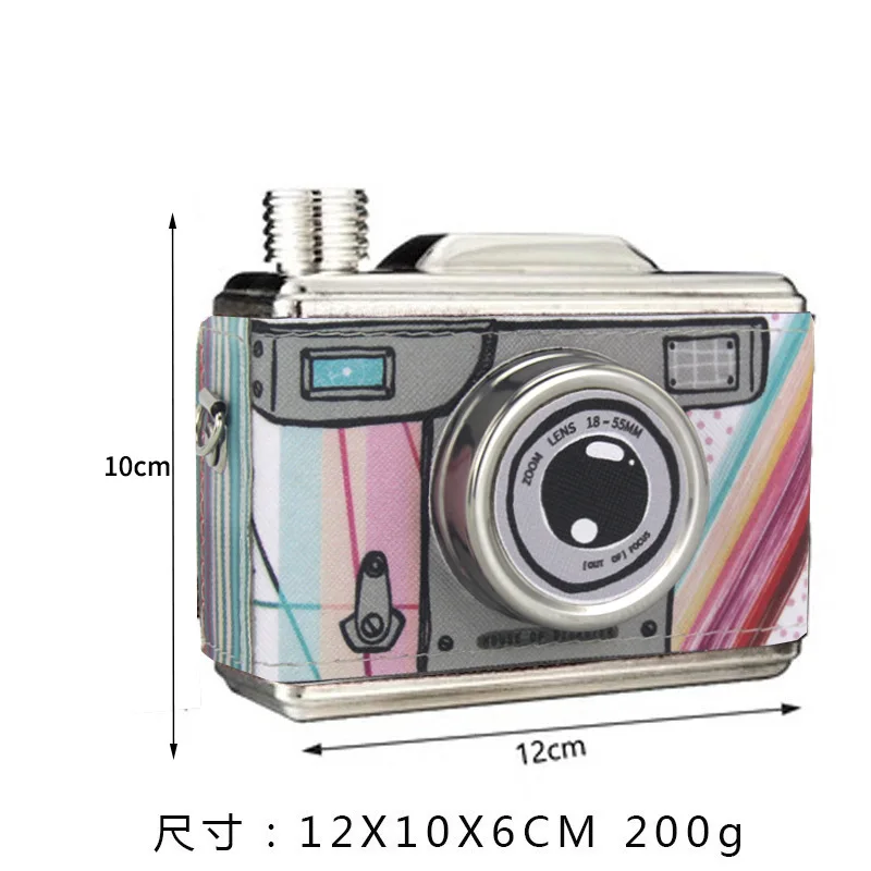 11OZ Creative Stainless Steel Hip Flask New Portable Whiskey Rum Camera Hip Flask Carry Flask For Alcohol With Funnel Gift