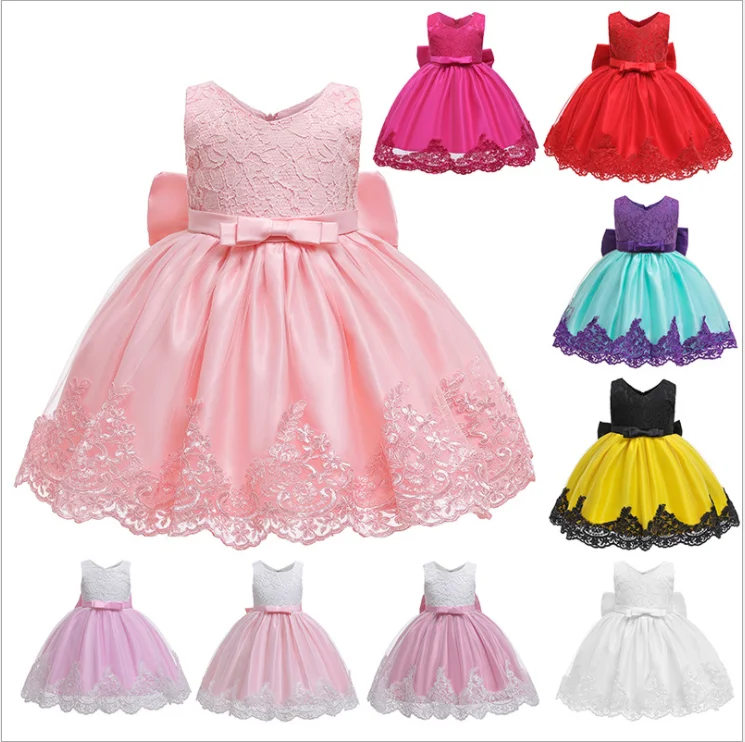 D0109  High Quality Kid Frock Design Pattern Lace Flower Girl Ball Gown Kid Birthday Party Dress Wholesale