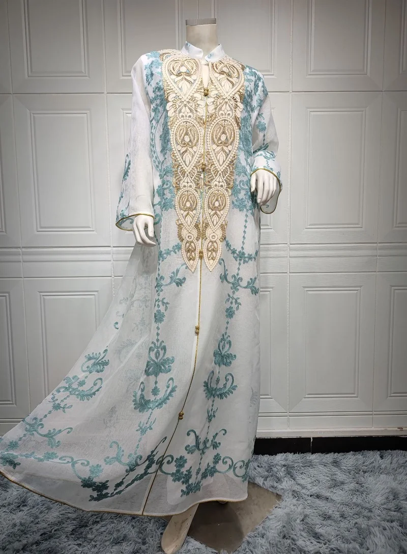 Factory good order silk Embroidery maxi long ramadan arab dubai eid mubarak muslim abaya dress dresses from dubai