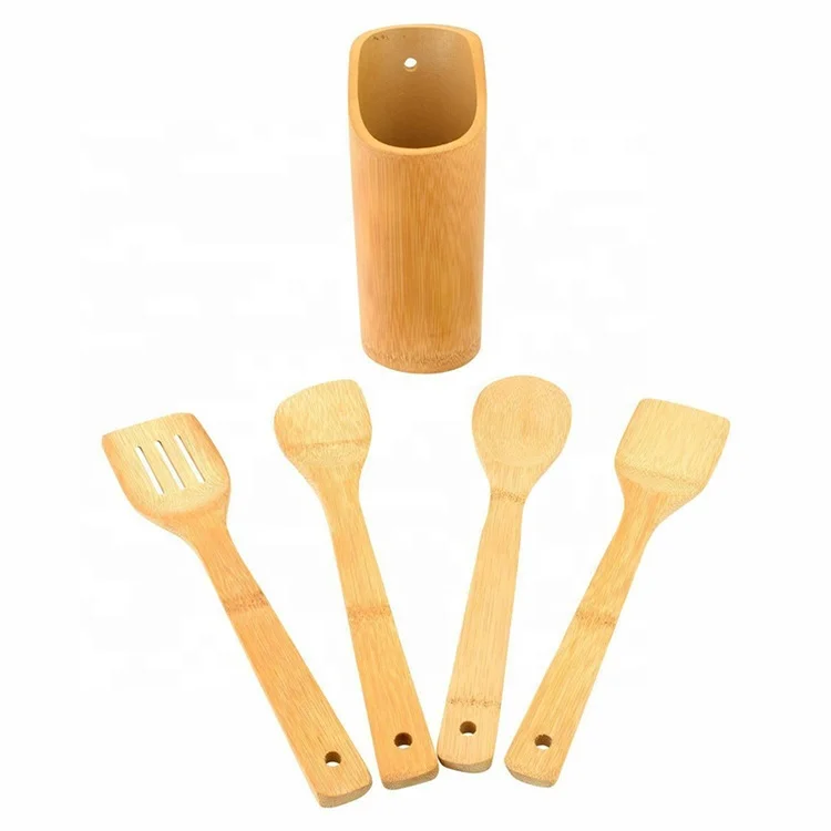 
Spoon and spatulas 4 pieces Kitchen Set Serving Tools Natural Wooden Bamboo Cooking Utensils 